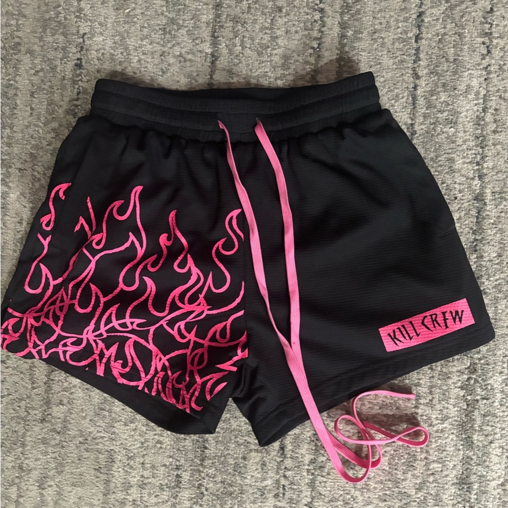 Kill Crew Black and Pink Athletic Flame Shorts